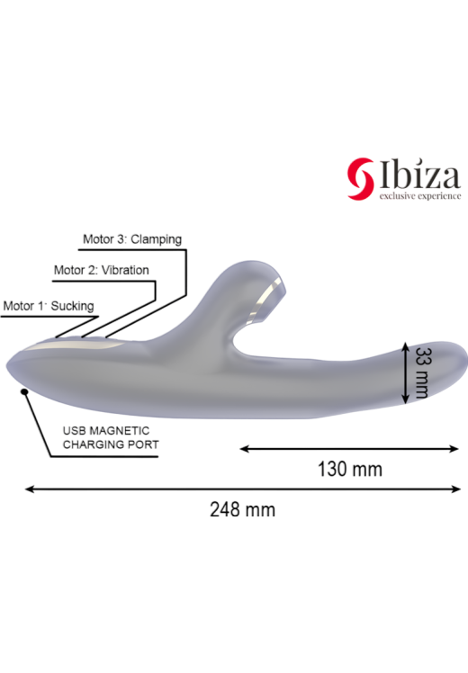 Rabbit δονητής από σιλικόνη σε μαύρο χρώμα, μήκους 24,8 εκ. και μέγιστης διαμέτρου 3,3 εκ.