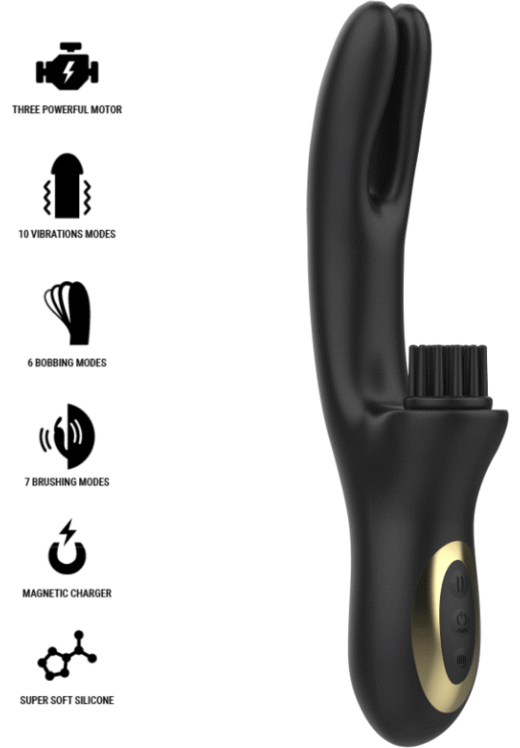 Rabbit δονητής από σιλικόνη σε μαύρο χρώμα, μήκους 24,5 εκ. και μέγιστης διαμέτρου 3,3 εκ.