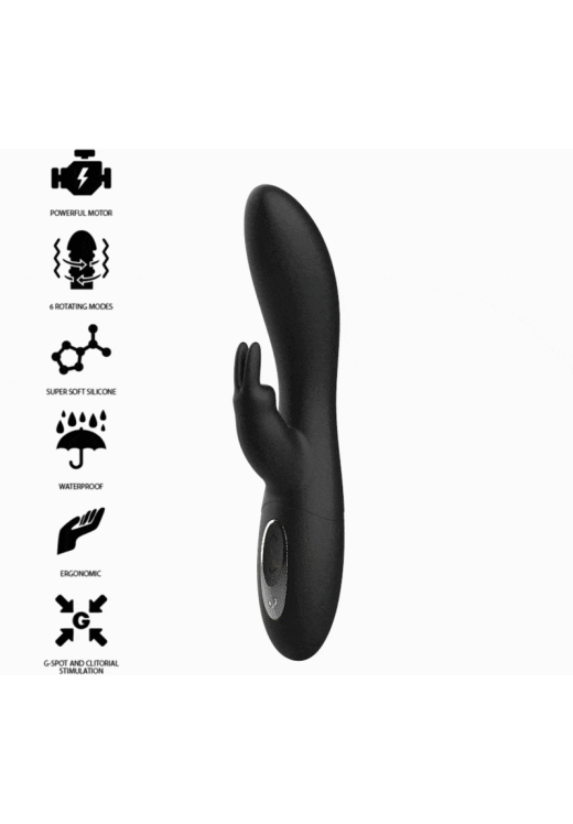 Rabbit δονητής από σιλικόνη σε μαύρο χρώμα, μήκους 21,5 εκ. και μέγιστης διαμέτρου 4 εκ.