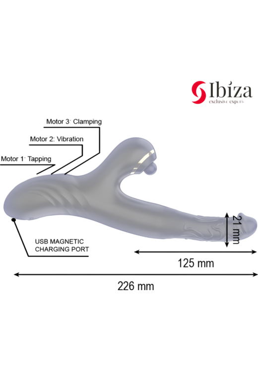 Rabbit δονητής από σιλικόνη σε μαύρο χρώμα, μήκους 22,6 εκ. και μέγιστης διαμέτρου 2,1 εκ.