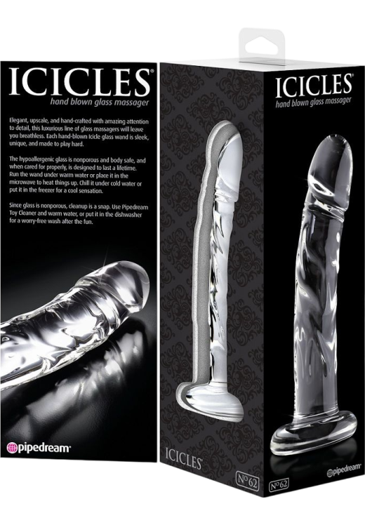 Γυάλινο γυάλινο dildo σε διάφανο χρώμα, μήκους 17,8 εκ. και μέγιστης διαμέτρου 6,5 εκ.