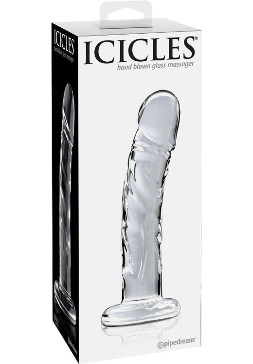 Γυάλινο γυάλινο dildo σε διάφανο χρώμα, μήκους 17,8 εκ. και μέγιστης διαμέτρου 6,5 εκ.