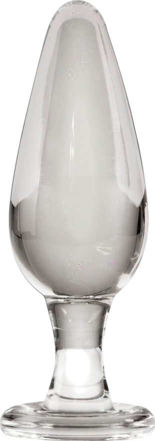 Γυάλινη πρωκτική σφήνα σε διάφανο χρώμα, μήκους 11,4 εκ. και μέγιστης διαμέτρου 3,8 εκ.