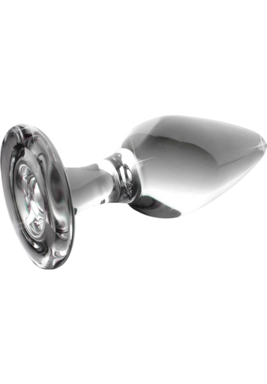 Γυάλινη πρωκτική σφήνα σε διάφανο χρώμα, μήκους 11,4 εκ. και μέγιστης διαμέτρου 3,8 εκ.