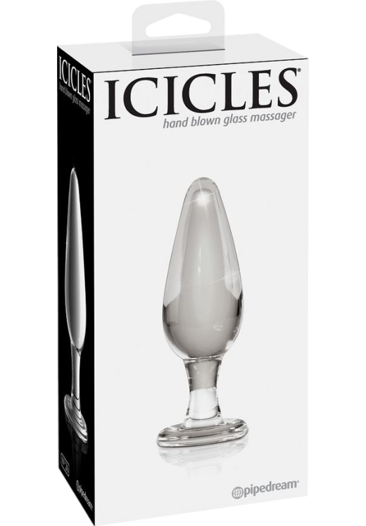 Γυάλινη πρωκτική σφήνα σε διάφανο χρώμα, μήκους 11,4 εκ. και μέγιστης διαμέτρου 3,8 εκ.