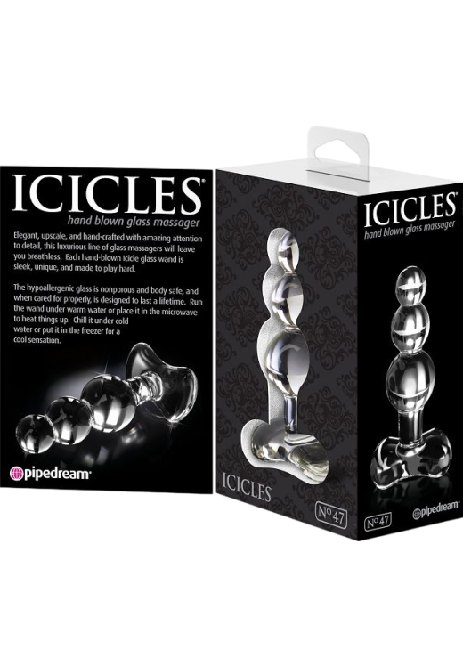 Γυάλινη πρωκτική σφήνα σε διάφανο χρώμα, μήκους 10,7 εκ. και μέγιστης διαμέτρου 2,8 εκ.