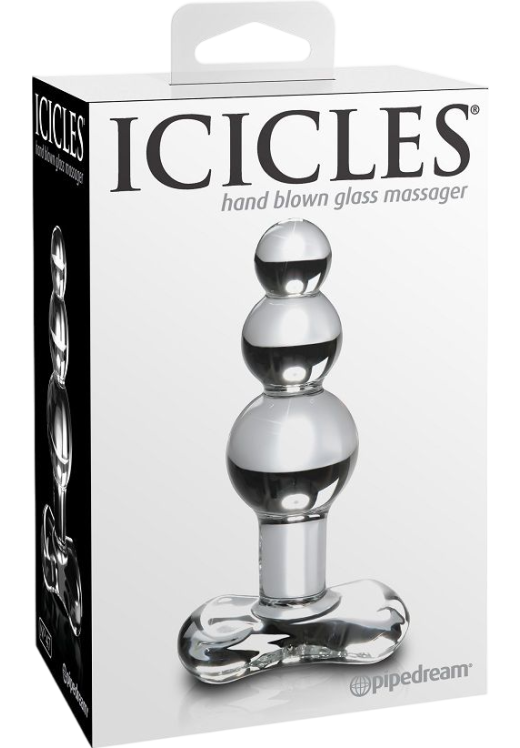 Γυάλινη πρωκτική σφήνα σε διάφανο χρώμα, μήκους 10,7 εκ. και μέγιστης διαμέτρου 2,8 εκ.