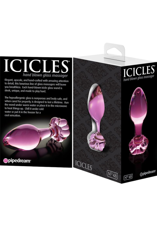 Γυάλινη πρωκτική σφήνα σε ροζ χρώμα, μήκους 8,9 εκ. και μέγιστης διαμέτρου 3,2 εκ.