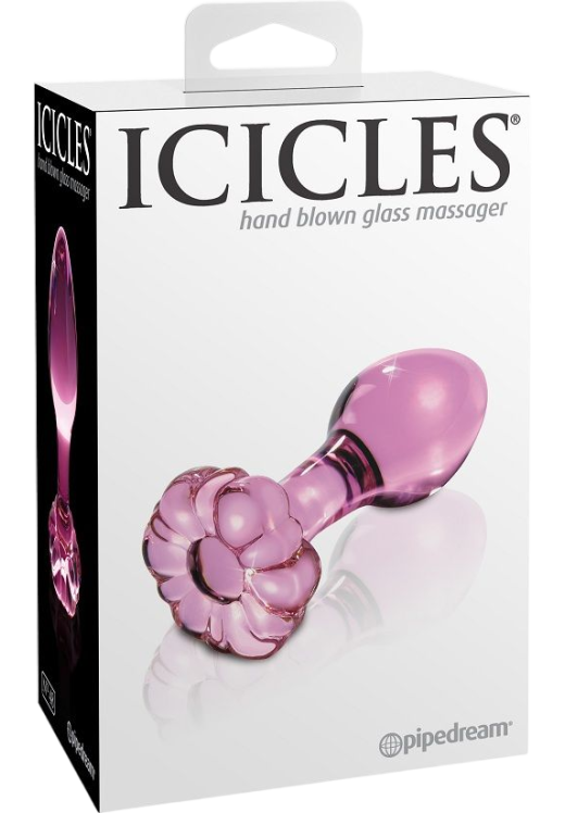 Γυάλινη πρωκτική σφήνα σε ροζ χρώμα, μήκους 8,9 εκ. και μέγιστης διαμέτρου 3,2 εκ.