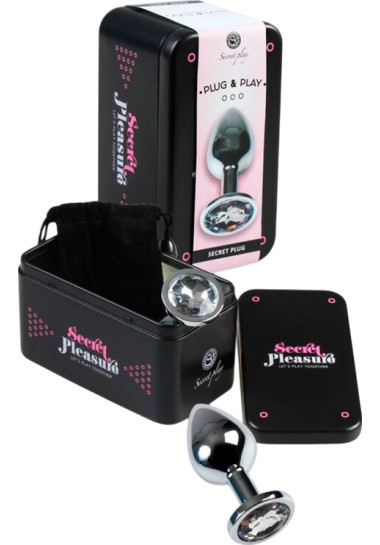 Secretplay Plug Anal Transparent Aluminum 8 cm Μεταλλική σφήνα με κόσμημα σε διάφανο χρώμα, μήκους 8 εκ. και μέγιστης διαμέτρου 2,5 εκ.