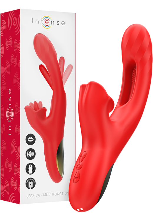 Rabbit δονητής από σιλικόνη σε κόκκινο χρώμα, μήκους 24,8 εκ. και μέγιστης διαμέτρου 3,5 εκ.