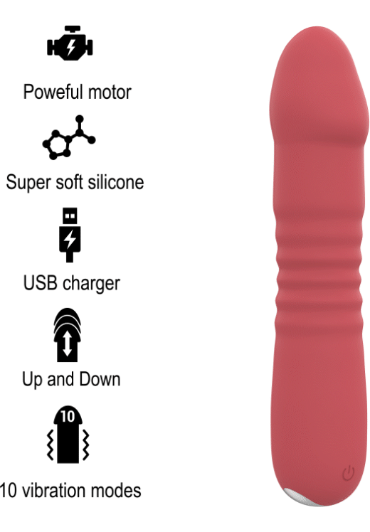 Κλασσικός δονητής από σιλικόνη σε κόκκινο χρώμα, μήκους 17,3 εκ. και μέγιστης διαμέτρου 3,7 εκ.