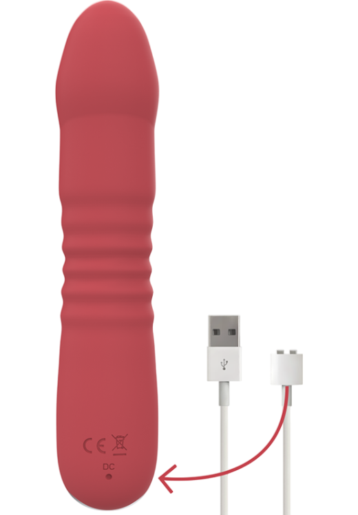 Κλασσικός δονητής από σιλικόνη σε κόκκινο χρώμα, μήκους 17,3 εκ. και μέγιστης διαμέτρου 3,7 εκ.