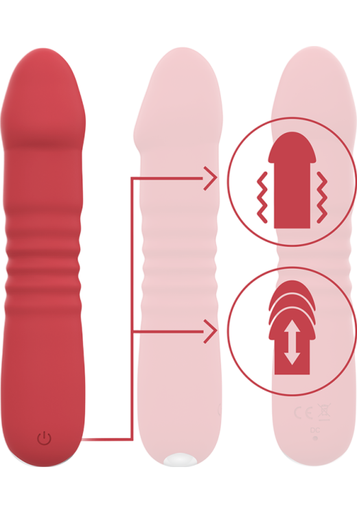 Κλασσικός δονητής από σιλικόνη σε κόκκινο χρώμα, μήκους 17,3 εκ. και μέγιστης διαμέτρου 3,7 εκ.