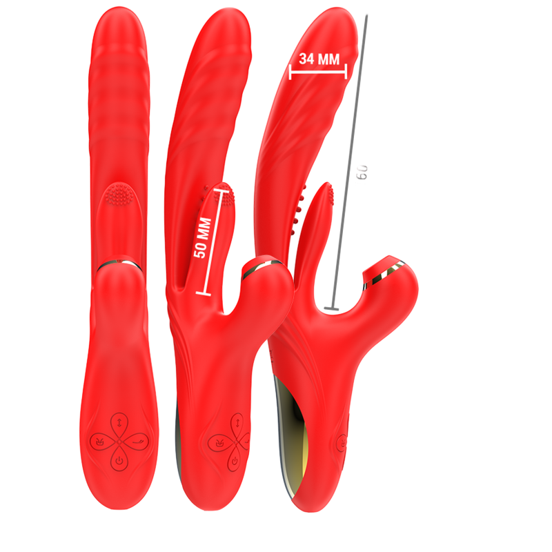 Rabbit δονητής από σιλικόνη σε κόκκινο χρώμα, μήκους 27 εκ. και μέγιστης διαμέτρου 3,4 εκ.