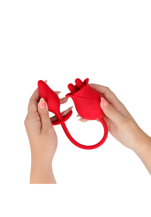 Κλειτοριδικός δονητής από σιλικόνη σε κόκκινο χρώμα, μήκους 18,5 εκ. και μέγιστης διαμέτρου 4,5 εκ.