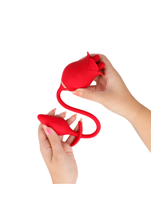 Κλειτοριδικός δονητής από σιλικόνη σε κόκκινο χρώμα, μήκους 18,5 εκ. και μέγιστης διαμέτρου 4,5 εκ.
