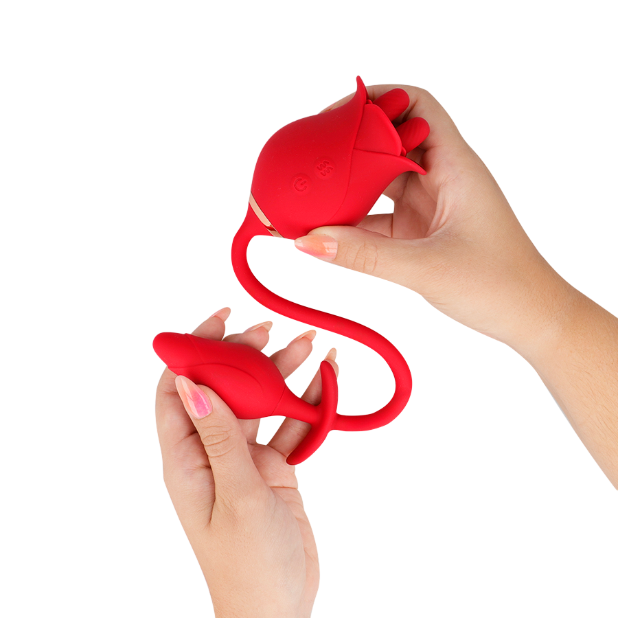 Κλειτοριδικός δονητής από σιλικόνη σε κόκκινο χρώμα, μήκους 18,5 εκ. και μέγιστης διαμέτρου 4,5 εκ.