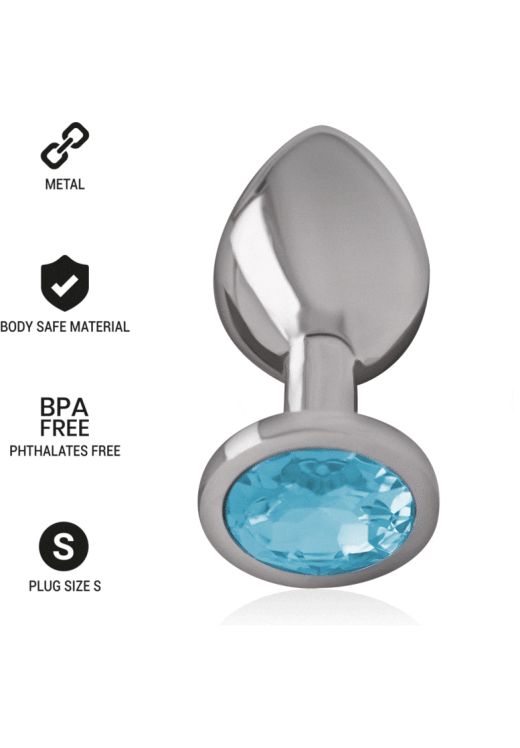 Μεταλλική σφήνα με κόσμημα σε μπλέ χρώμα, μήκους 7 εκ. και μέγιστης διαμέτρου 2,6 εκ.