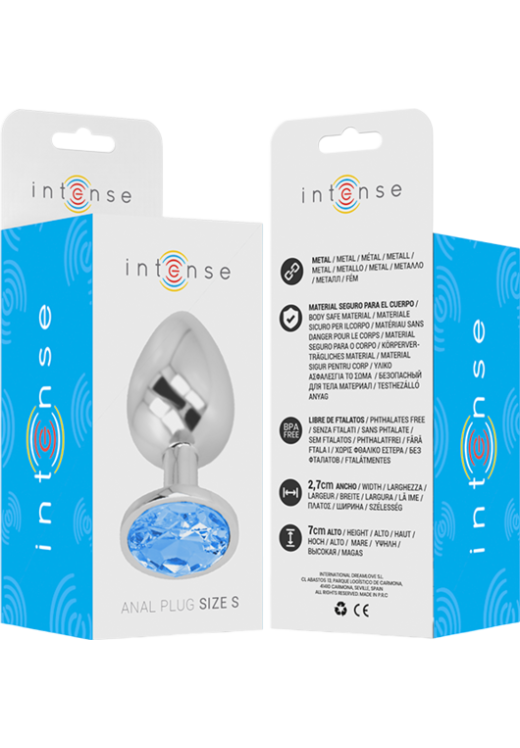 Μεταλλική σφήνα με κόσμημα σε μπλέ χρώμα, μήκους 7 εκ. και μέγιστης διαμέτρου 2,6 εκ.