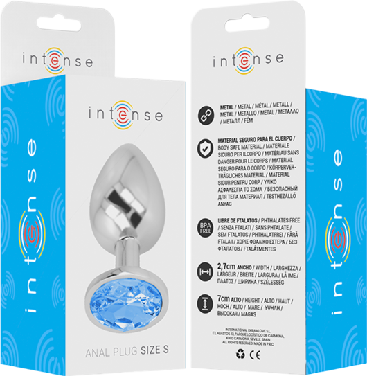 Μεταλλική σφήνα με κόσμημα σε μπλέ χρώμα, μήκους 7 εκ. και μέγιστης διαμέτρου 2,6 εκ.