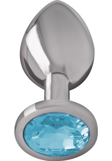 Intense Metal Aluminum Anal Plug With Glass Size 8 cm Μεταλλική σφήνα με κόσμημα σε μπλέ χρώμα, μήκους 8 εκ. και μέγιστης διαμέτρου 3,3 εκ.
