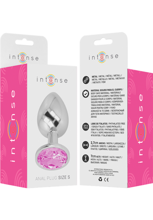 Μεταλλική σφήνα με κόσμημα σε ροζ χρώμα, μήκους 7 εκ. και μέγιστης διαμέτρου 2,6 εκ.