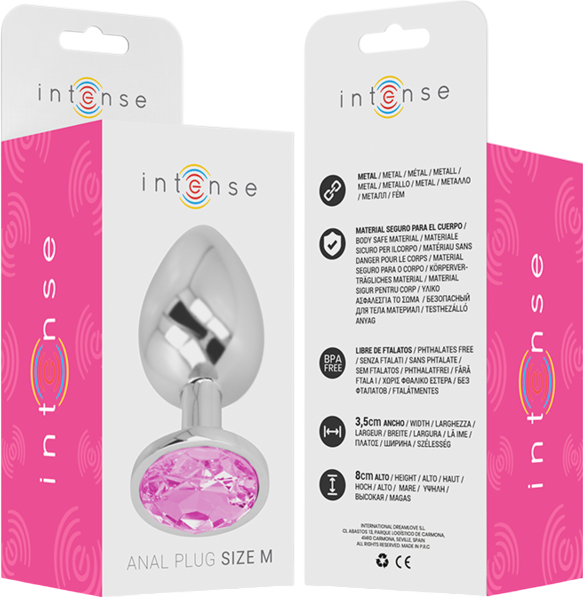 Μεταλλική σφήνα με κόσμημα σε ροζ χρώμα, μήκους 8 εκ. και μέγιστης διαμέτρου 3,3 εκ.