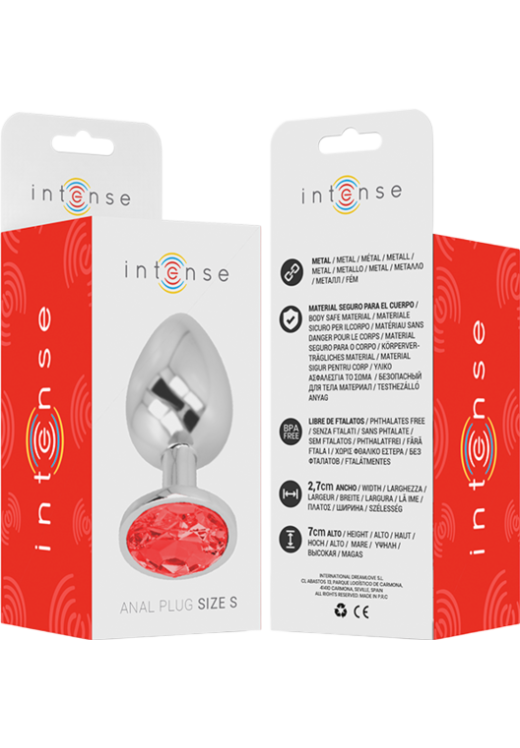 Μεταλλική σφήνα με κόσμημα σε κόκκινο χρώμα, μήκους 7 εκ. και μέγιστης διαμέτρου 2,6 εκ.