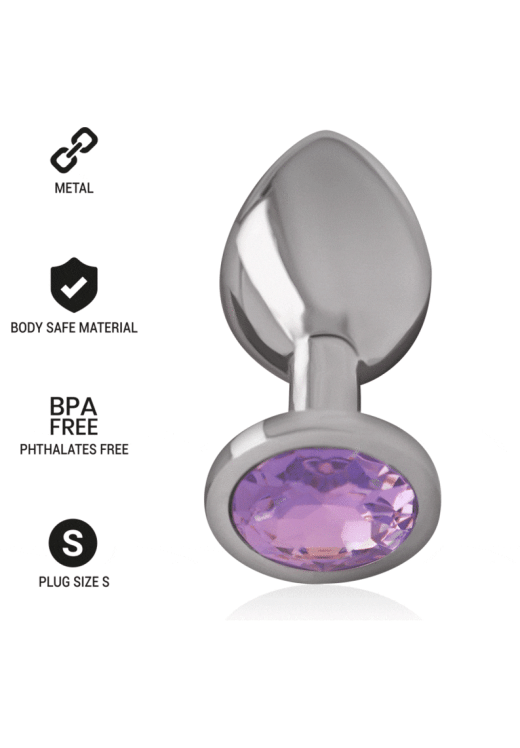 Μεταλλική σφήνα με κόσμημα σε μοβ χρώμα, μήκους 7 εκ. και μέγιστης διαμέτρου 2,6 εκ.