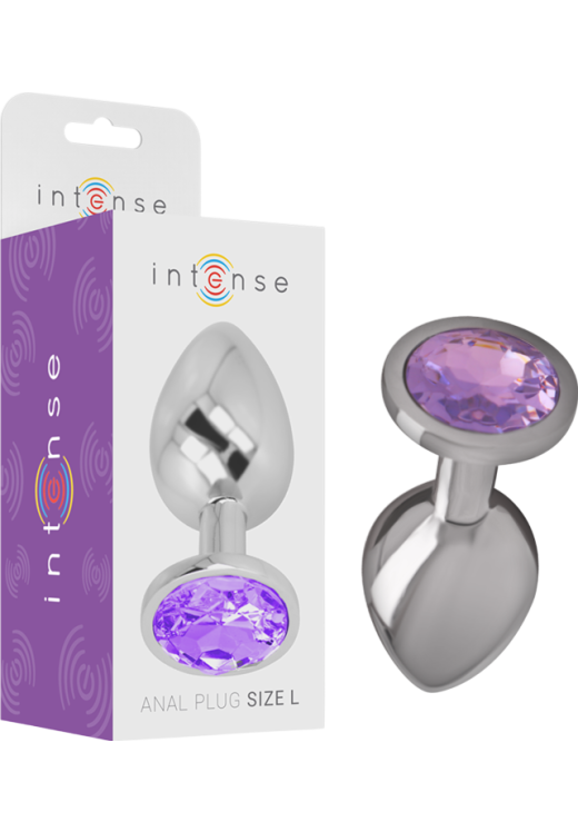 Μεταλλική σφήνα με κόσμημα σε μοβ χρώμα, μήκους 7 εκ. και μέγιστης διαμέτρου 2,6 εκ.