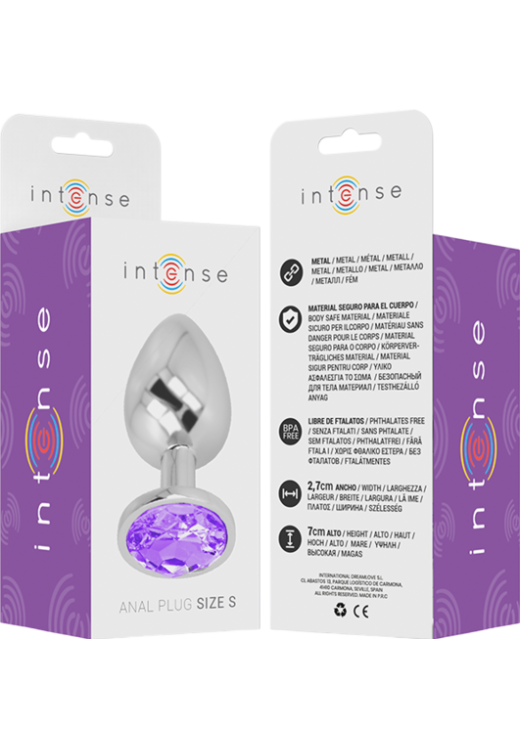 Μεταλλική σφήνα με κόσμημα σε μοβ χρώμα, μήκους 7 εκ. και μέγιστης διαμέτρου 2,6 εκ.