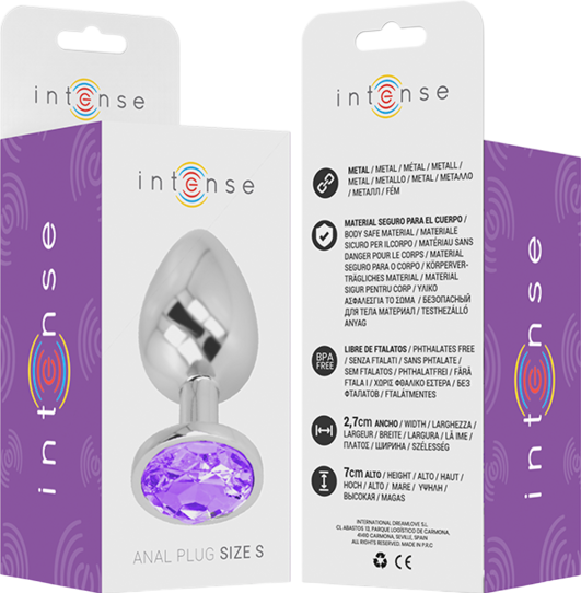 Μεταλλική σφήνα με κόσμημα σε μοβ χρώμα, μήκους 7 εκ. και μέγιστης διαμέτρου 2,6 εκ.