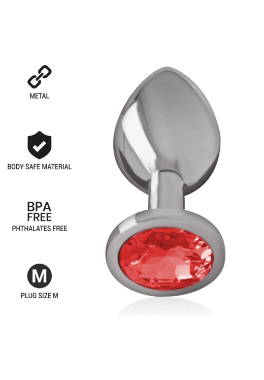 Μεταλλική σφήνα με κόσμημα σε κόκκινο χρώμα, μήκους 8 εκ. και μέγιστης διαμέτρου 3,3 εκ.