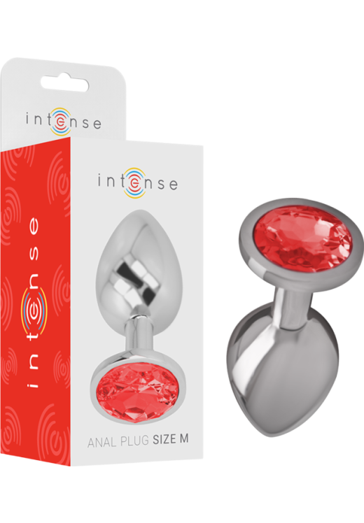 Μεταλλική σφήνα με κόσμημα σε κόκκινο χρώμα, μήκους 8 εκ. και μέγιστης διαμέτρου 3,3 εκ.