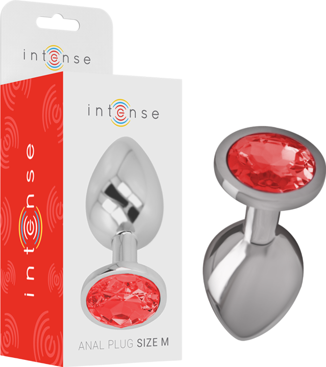 Μεταλλική σφήνα με κόσμημα σε κόκκινο χρώμα, μήκους 8 εκ. και μέγιστης διαμέτρου 3,3 εκ.