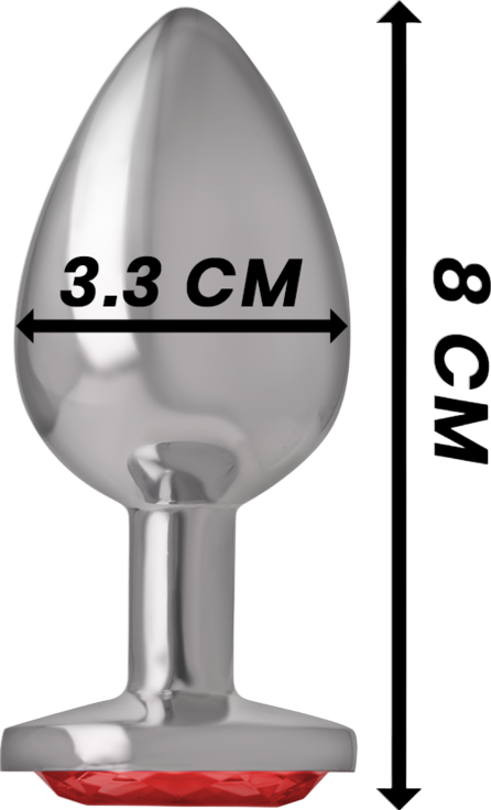 Μεταλλική σφήνα με κόσμημα σε κόκκινο χρώμα, μήκους 8 εκ. και μέγιστης διαμέτρου 3,3 εκ.