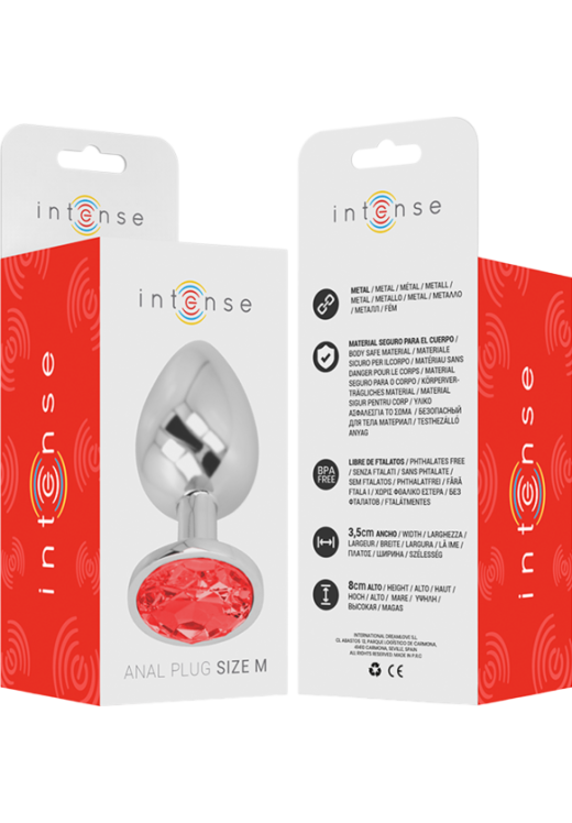 Μεταλλική σφήνα με κόσμημα σε κόκκινο χρώμα, μήκους 8 εκ. και μέγιστης διαμέτρου 3,3 εκ.