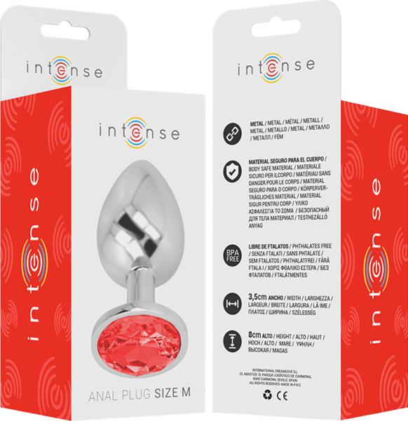 Μεταλλική σφήνα με κόσμημα σε κόκκινο χρώμα, μήκους 8 εκ. και μέγιστης διαμέτρου 3,3 εκ.