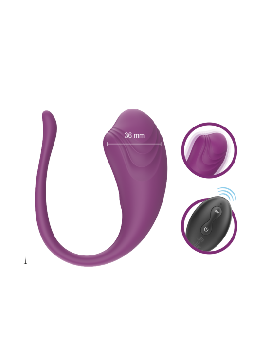 Τηλεχειριζόμενο αυγό από σιλικόνη σε μοβ χρώμα, μήκους 20 εκ. και μέγιστης διαμέτρου 3,6 εκ. με τηλεχειριζόμενο χειρισμό