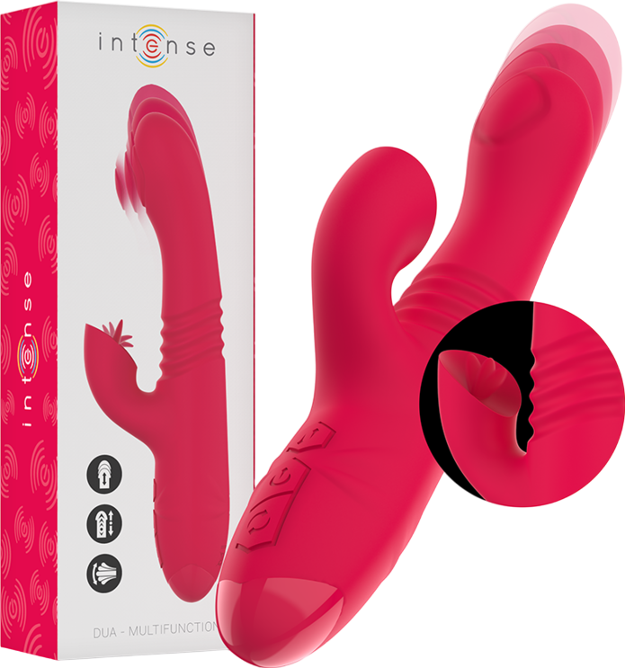 Rabbit δονητής από σιλικόνη σε κόκκινο χρώμα, μήκους 24 εκ. και μέγιστης διαμέτρου 4,4 εκ.