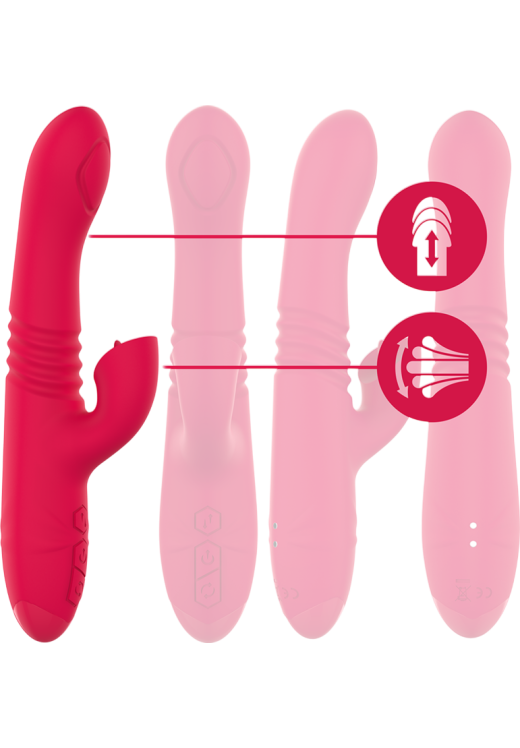 Rabbit δονητής από σιλικόνη σε κόκκινο χρώμα, μήκους 24 εκ. και μέγιστης διαμέτρου 4,4 εκ.