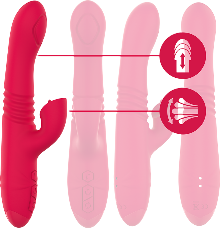 Rabbit δονητής από σιλικόνη σε κόκκινο χρώμα, μήκους 24 εκ. και μέγιστης διαμέτρου 4,4 εκ.