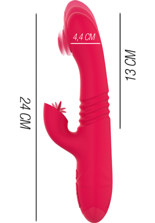 Rabbit δονητής από σιλικόνη σε κόκκινο χρώμα, μήκους 24 εκ. και μέγιστης διαμέτρου 4,4 εκ.