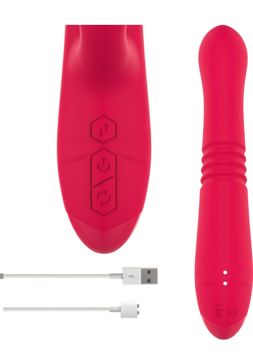 Rabbit δονητής από σιλικόνη σε κόκκινο χρώμα, μήκους 24 εκ. και μέγιστης διαμέτρου 4,4 εκ.