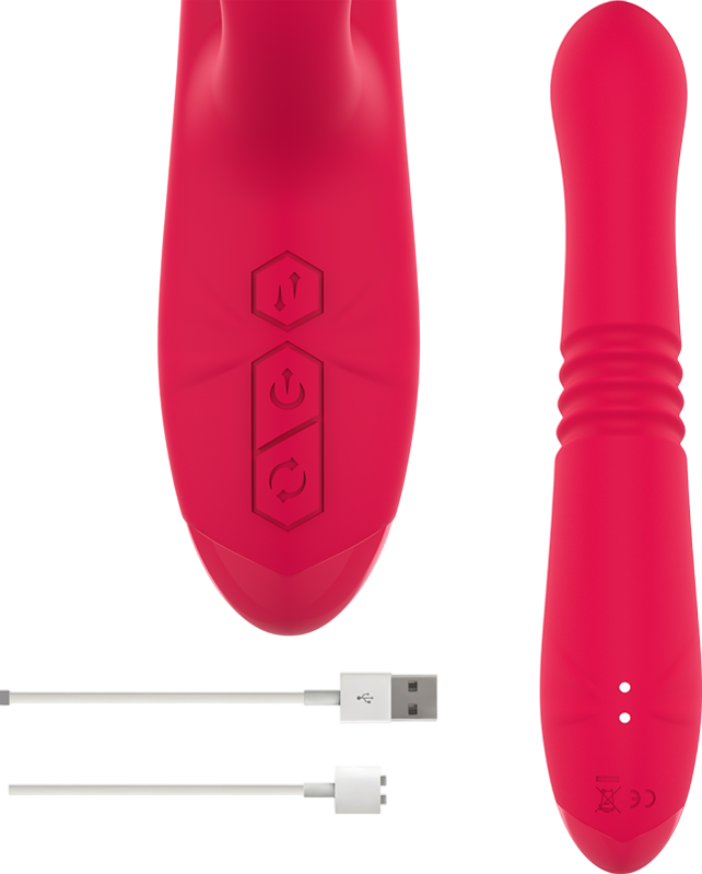 Rabbit δονητής από σιλικόνη σε κόκκινο χρώμα, μήκους 24 εκ. και μέγιστης διαμέτρου 4,4 εκ.