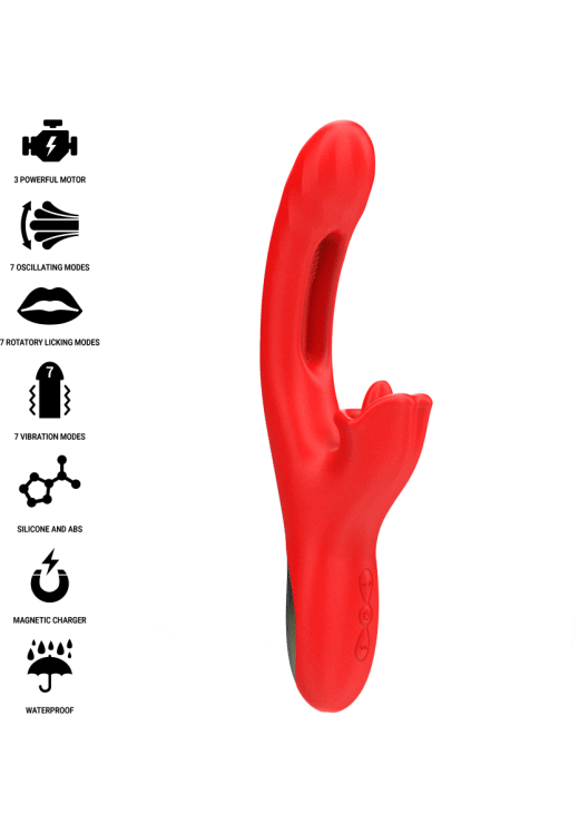 Rabbit δονητής από σιλικόνη σε κόκκινο χρώμα, μήκους 24,8 εκ. και μέγιστης διαμέτρου 3,5 εκ.