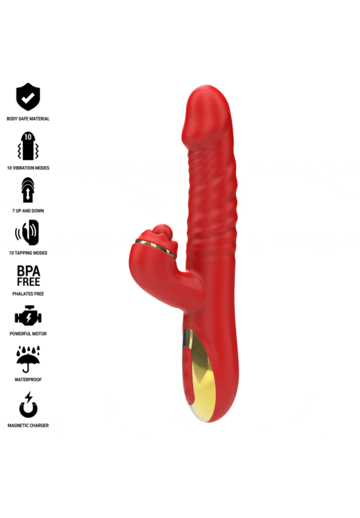 Rabbit δονητής από σιλικόνη σε κόκκινο χρώμα, μήκους 24,5 εκ. και μέγιστης διαμέτρου 3,3 εκ.