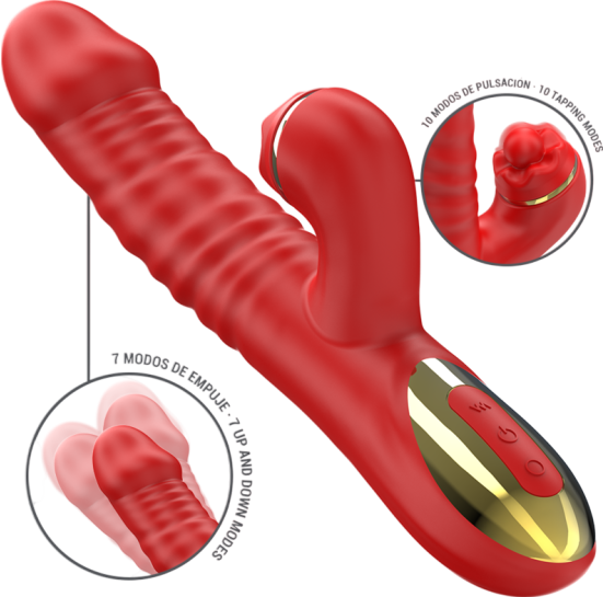 Rabbit δονητής από σιλικόνη σε κόκκινο χρώμα, μήκους 24,5 εκ. και μέγιστης διαμέτρου 3,3 εκ.