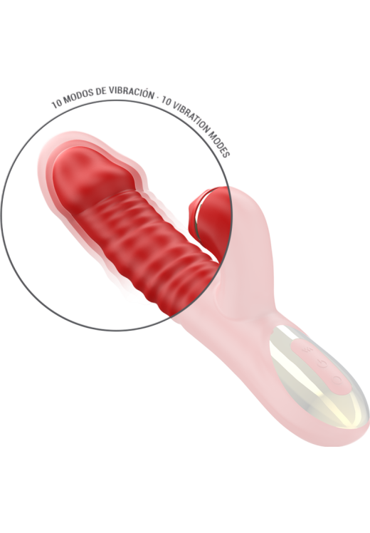 Rabbit δονητής από σιλικόνη σε κόκκινο χρώμα, μήκους 24,5 εκ. και μέγιστης διαμέτρου 3,3 εκ.